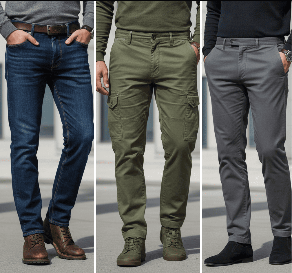 Pantaloni uomo OVEYA – denim e cargo a vestibilità essenziale