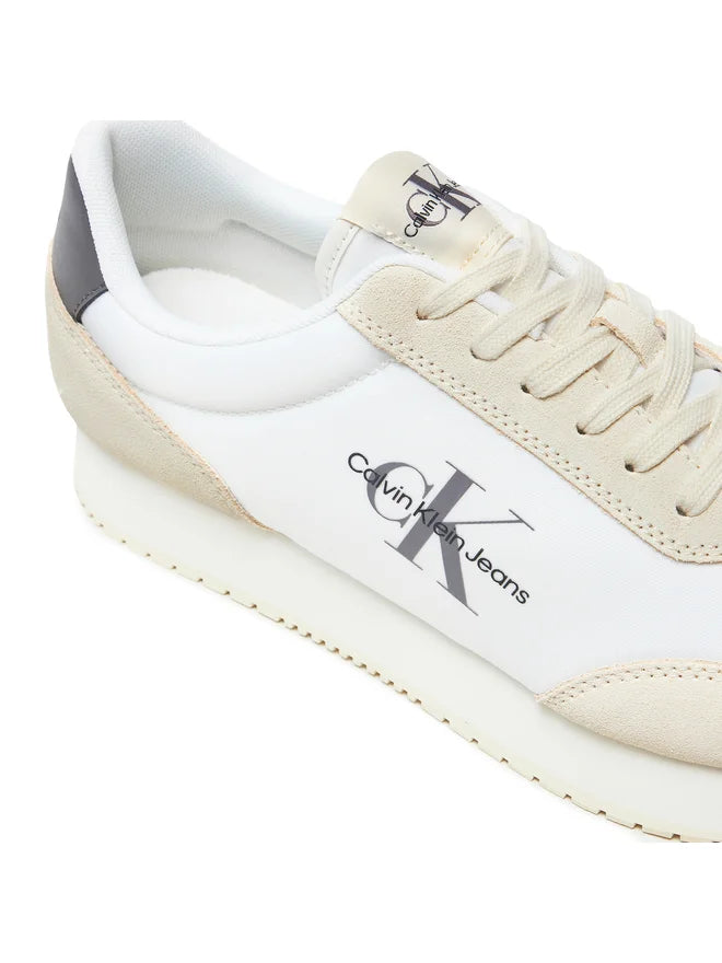 Sneakers Calvin Klein Jeans Retro Runner Su-Ny Mono bianco – dettaglio laterale con logo CK